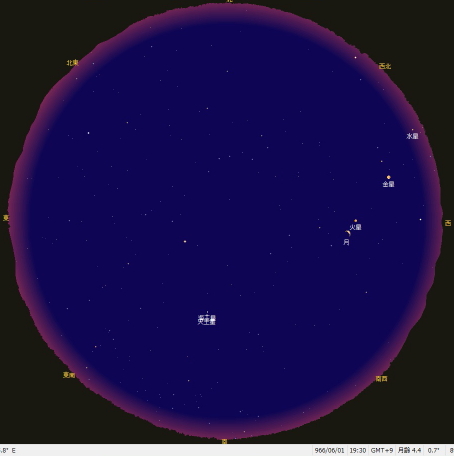 西暦966年6月1日19時30分の星図